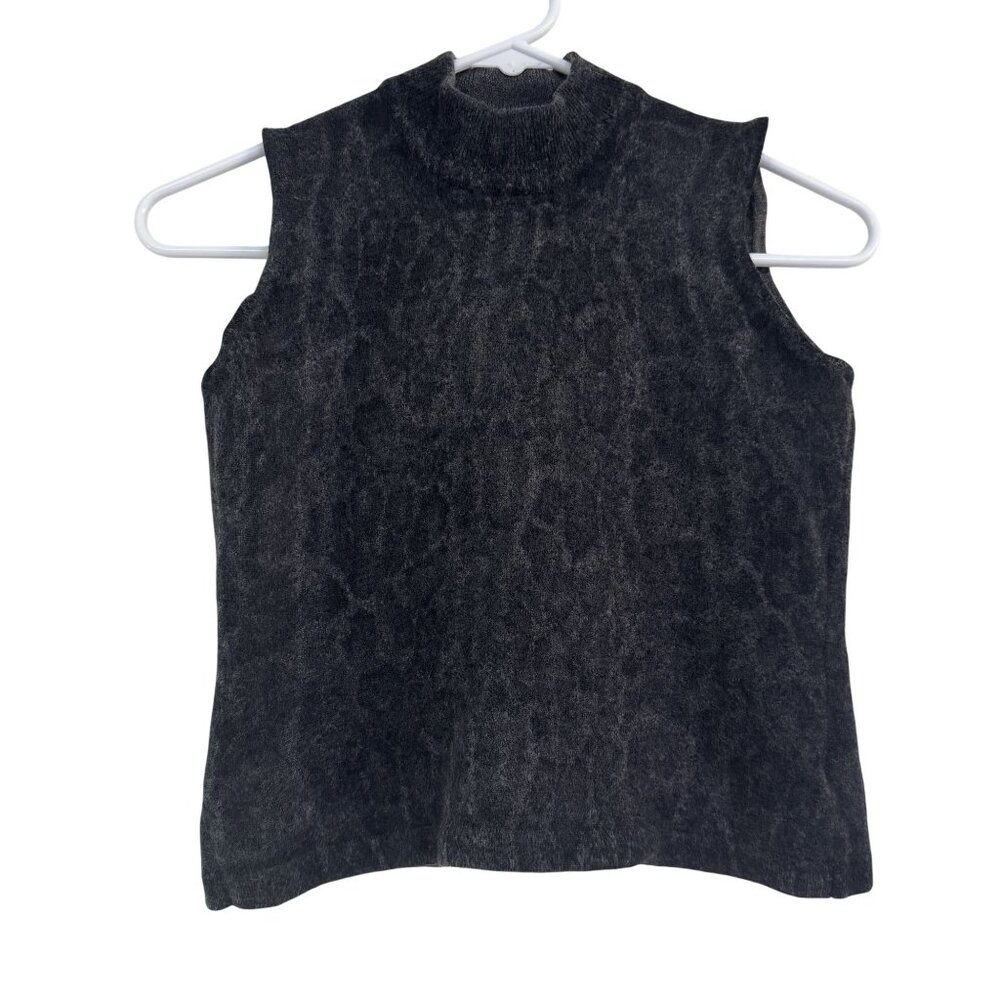 Vtg 90s Jone New York Womens Charcoal Gray Wool Animal Print Sleeveless Top M - Picture 1 of 7
